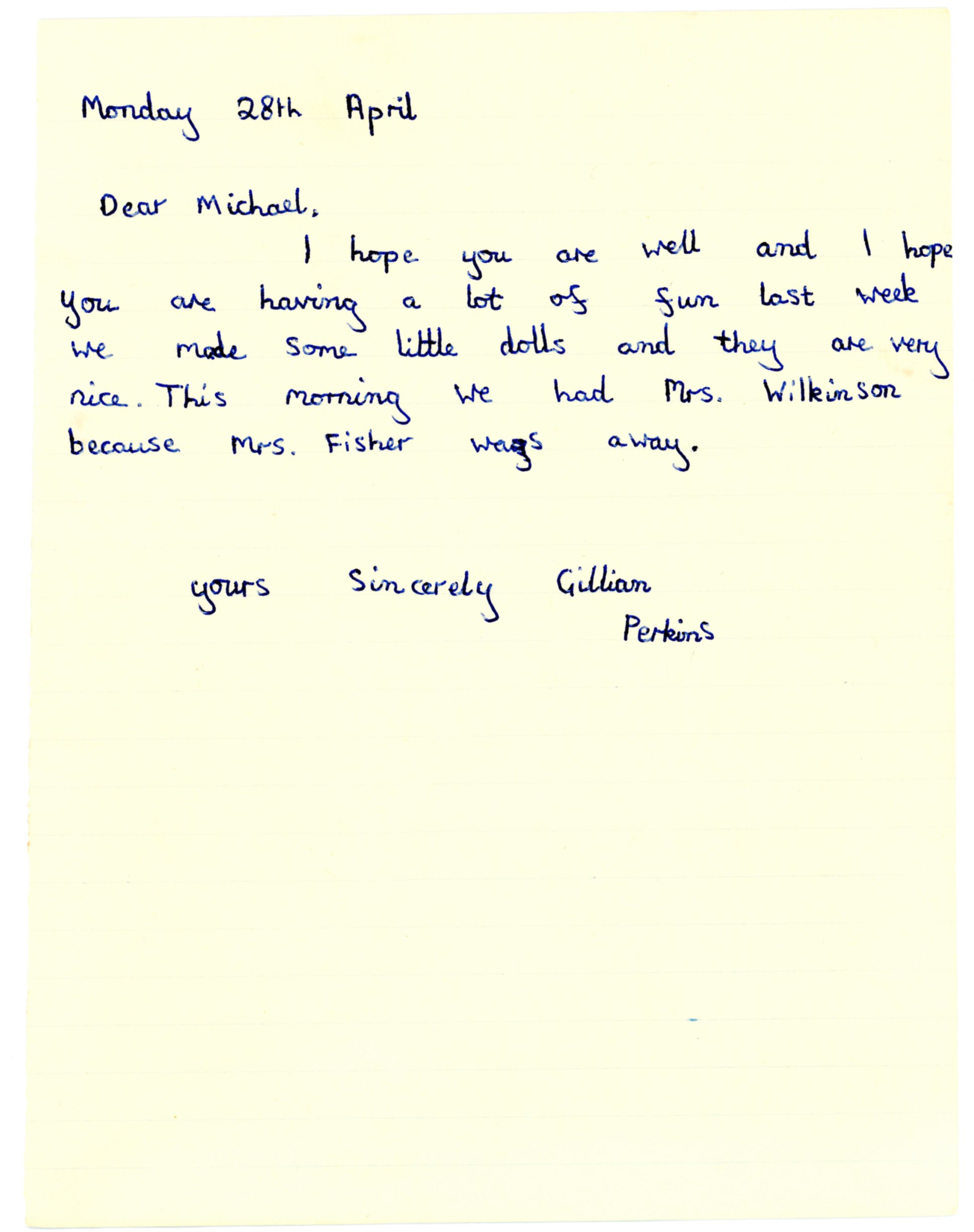 Gillian Perkins' original letter
