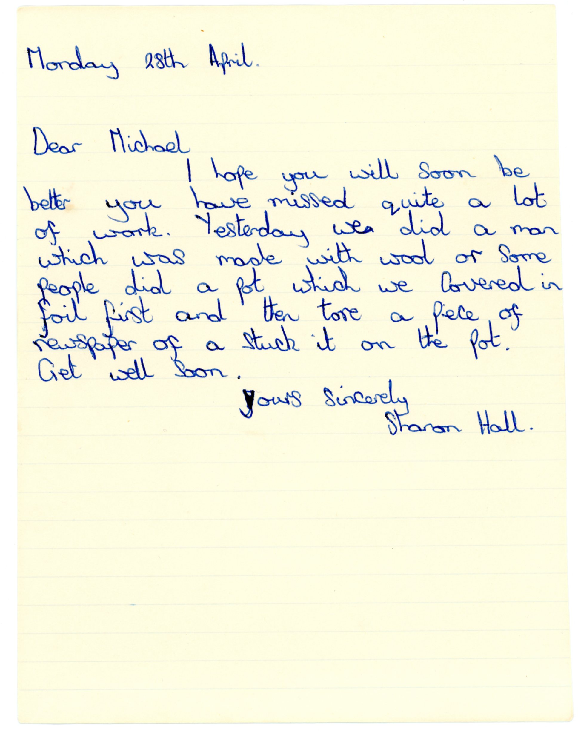 Sharon Hall's original letter